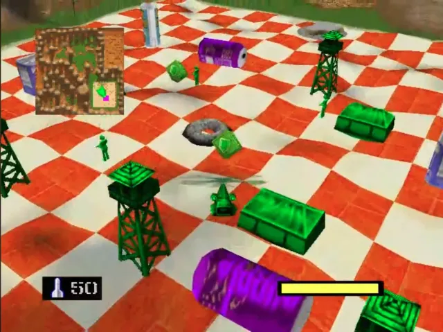 Screenshot of a littered picnic blanket with a Green Army Men base.
