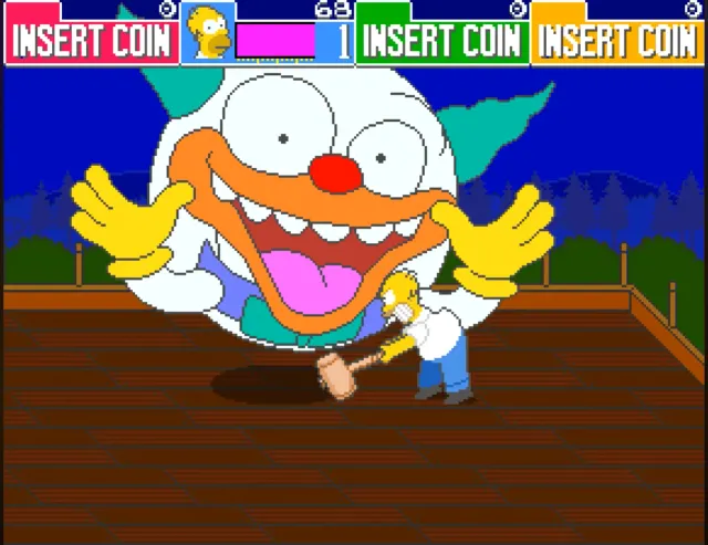 Homer fights a Krusty the Clown balloon in The Simpsons Arcade Game.